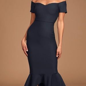 Lulu’s Navy Blue Off Shoulder Hi-Low Wedding Dress
